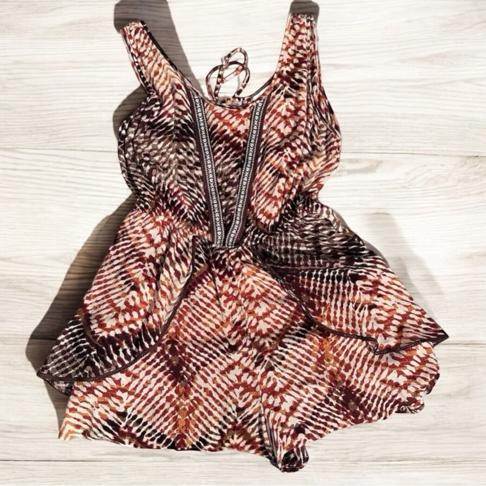 American Rag CIE Romper XL One Piece Pockets Ikat Boho Hippie Spring Summer